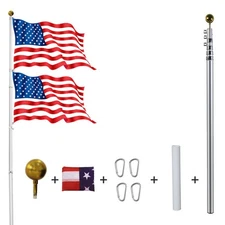 25ft Telescoping Flag Pole Kit, Heavy Duty Aluminum w/ 3x5 Flag & Top Ball