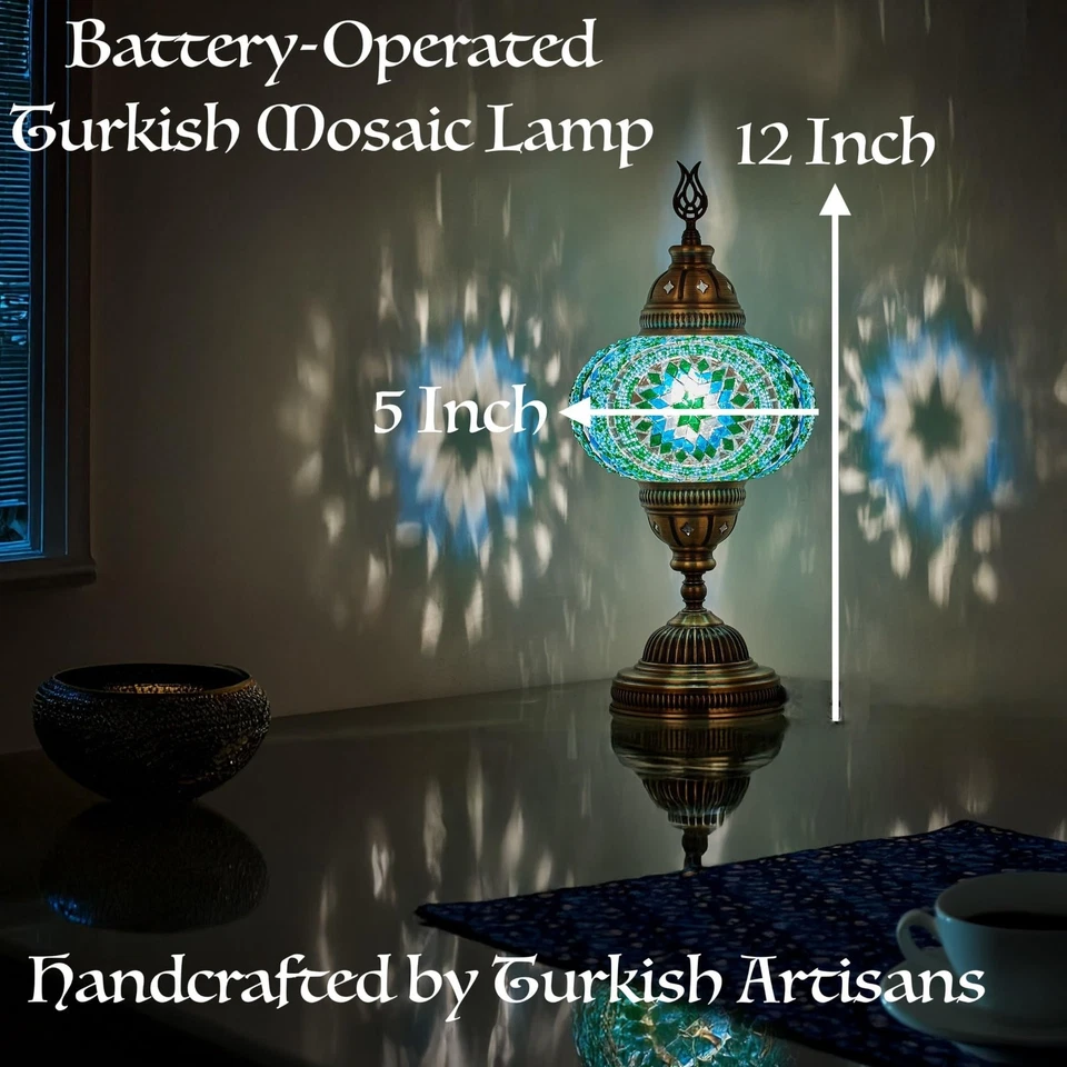 Lámpara de mesa de mosaico turco marroquí a batería - 12”H, 5”W, portátil Sta... Foto 3 de 4