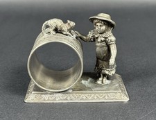 Antique J.A Sabcock Silver Plate Figural Child & Cat 209 Napkin Ring Holder