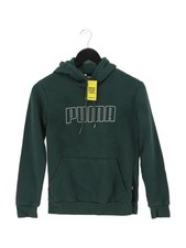 Puma Women's Hoodie XS Green Graphic Polyester with Cotton, Elastane Pullover