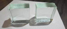 Blenko Glass Bookends Joel Myers Clear Ice Cube Pair Mid Century MCM