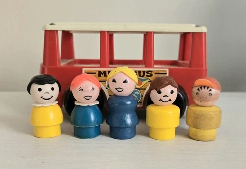 VINTAGE Fisher Price Little People Mini Bus FP-141 - 5 Figures