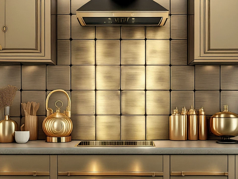 16-teiliges handgefertigtes Metallfliesen-Set - Wandkunst für Küche - Kamin -... - Bild 3 von 4