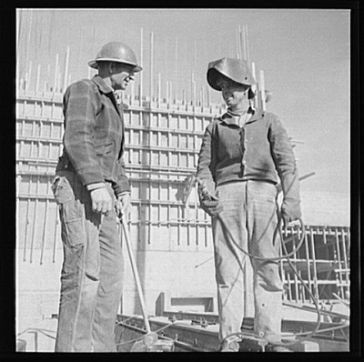 Las Vegas, Nevada. A rigger and a welder at the Basic Magnesium plant in the