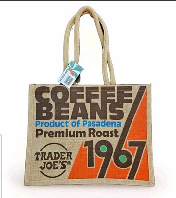 TRADER JOE'S COFFEE BEANS Pasadena Burlap Jute Tote Reusable Shopping Bag NEW