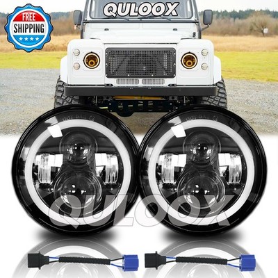 Pair For Land Rover Defender 90 & 110 7'' inch LED Round Headlight DRL White Halo