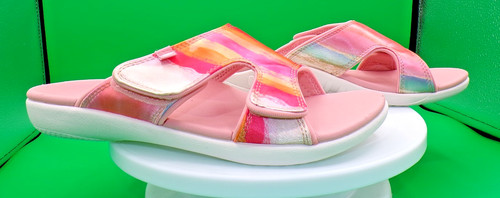 WOMENS SPENCO KHOLO PINK ORANGE SUNSET MULTI COMFORT SLIDE SANDALS 10