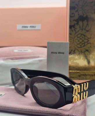 MIU MIU Sonnenbrille MU 11WS 1AB5S0 Schwarz Gold Dunkelgrau Gläser Damen ECHT