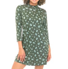 NWOT As U Wish Green Floral Mock-Neck Mini-Dress S