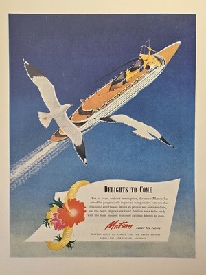 Matson Lines Pacific Cruise Ships Seagulls Delights After Victory Print Ad 1945