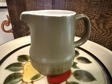 Mid Century Casuac Ceran Japan Stoneware Creamer Olive Green Glazed 4” MCM