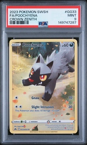 2023 POKEMON SWORD & SHIELD CROWN ZENITH #GG33 FULL ART/POOCHYENA PSA 9