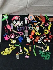 Vintage 1980s Plastic Charm Necklace Lot – 40 Bells Whistles Phones RARE HTF