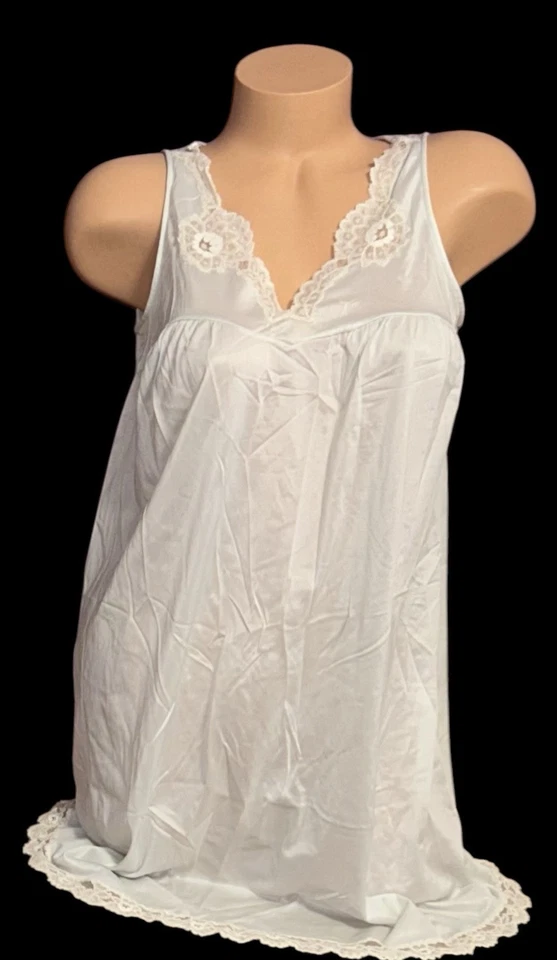 ARISTOCRAT светло-синий шелковистый атлас белый чистый кружевной отделки нейлона Nightie S - Изображение 2 из 4