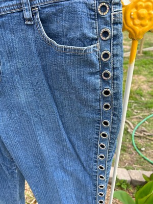 Ethyl Woman Size 10 Classic Rhinestone Circle Sides Stretch Jeans 