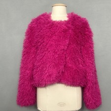 Day + Moon Women Jacket L Hot Pink Fluffy Shaggy Furry Faux Fur Long Hair Party