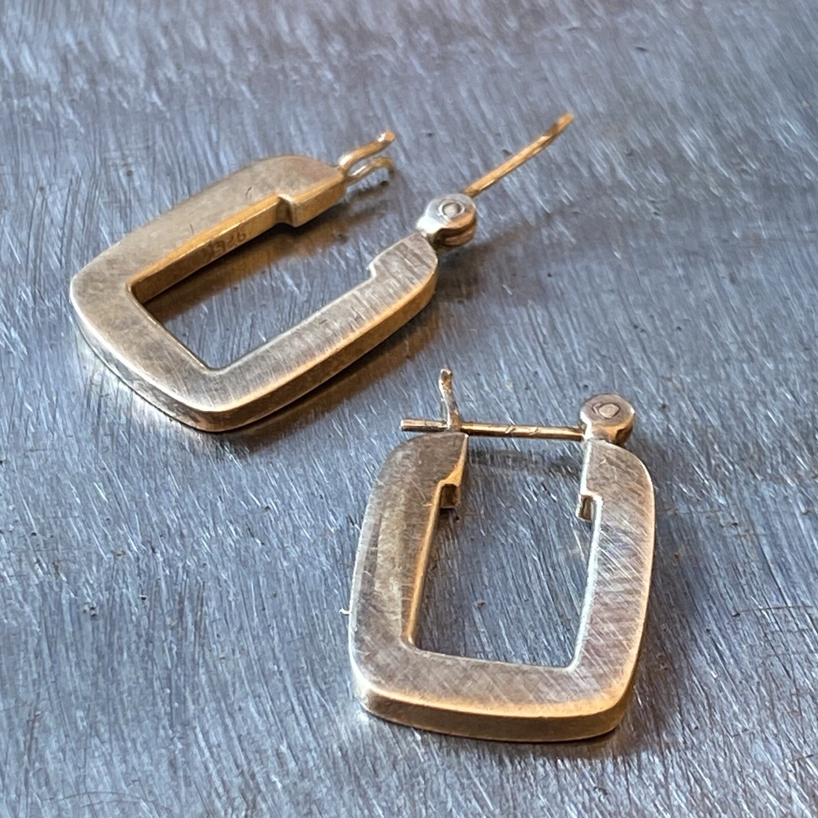 Sterling Silver Small Rectangular Modern Edge Hoo… - image 2