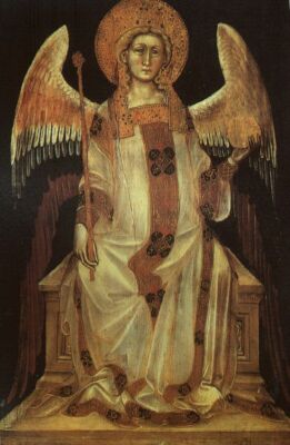 Oil painting figures An-Angel-Guariento-di-Arpo angel seated canvas