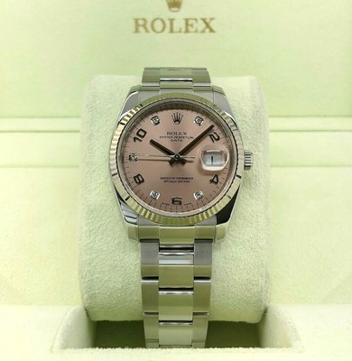 Rolex Watch 34mm Date Ref 115234 18K Gold Stainless Z Serial Factory  DiamondDial | eBay