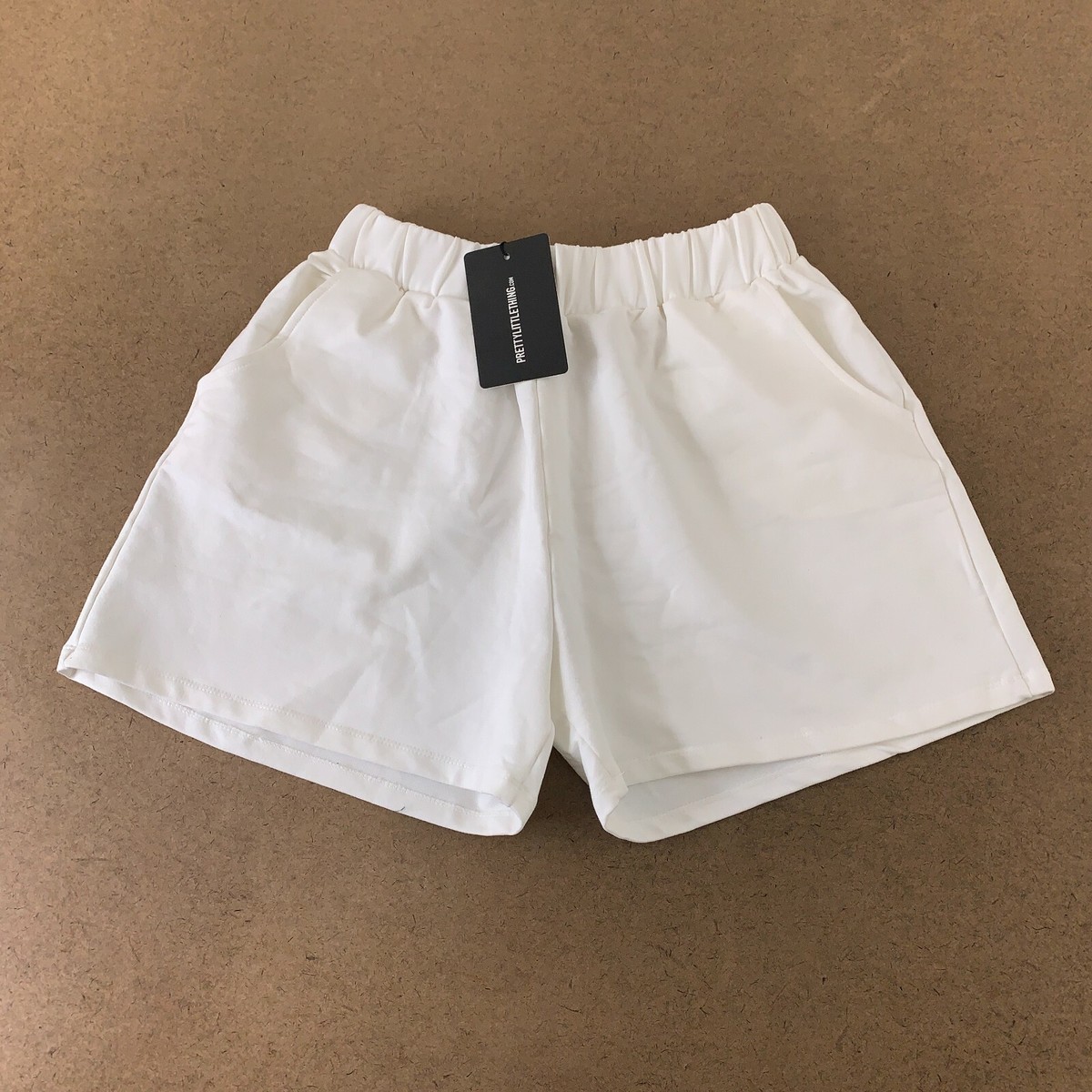 Pretty Little Thing Women's Size 10 Petite White High Waisted Sweat Shorts  NWT