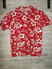 Hilo Hattie Hawaiian Shirt BOY'S XL Red White Floral Hibiscus Cotton Made in USA