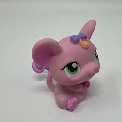 Littlest Pet Shop LPS #303 Pink Mouse Purple Bow Green Eyes Hasbro