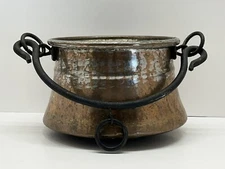 Antique Hand Hammered Dovetail Seamed Copper Pot With Forged Iron Handle