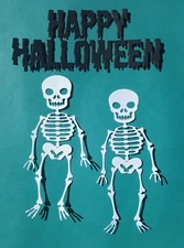 HAPPY HALLOWEEN & 2 SKELETON DIE CUTS FOR CARD MAKING AND SCRAPBOOKING