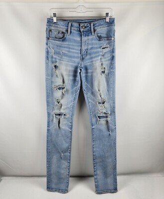 American Eagle Jeans Mens 30x33 Airflex+ Light Blue Distressed Stretch