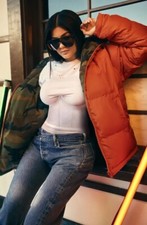 Kendall + Kylie Reversible Camouflage Down Jacket Coat Camo/orange Size M