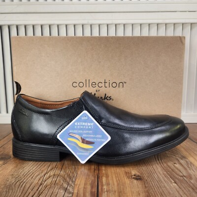 Clarks Collection Whiddon Step Mens Sz 10.5 M Black Leather Dress Loafers Shoes