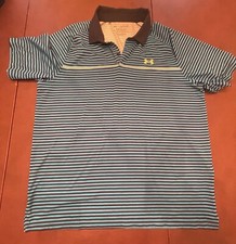 Under Armour Men's The Iso Chill Golf Polo Shirt UPF50 Blue Striped Loose Fit-XL