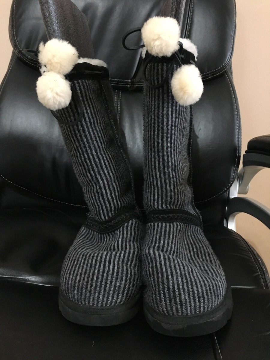 UGG Australia Womens 5826 Classic Tall Wool Knit Striped Black