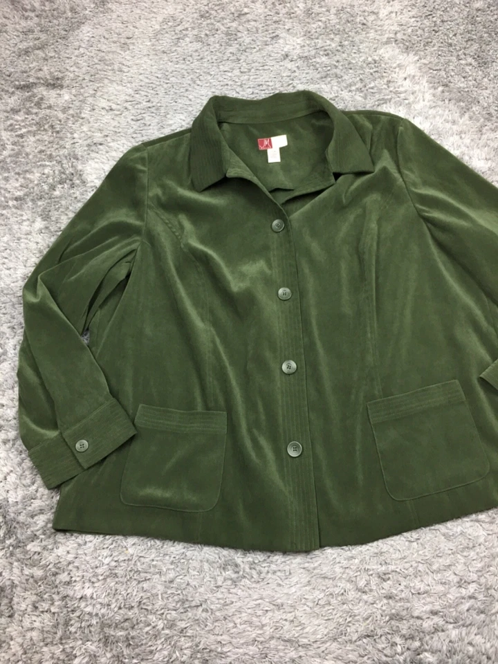 Chaqueta con botones JM Collection para mujer talla 24W verde mezcla de poliéster Foto 3 de 4