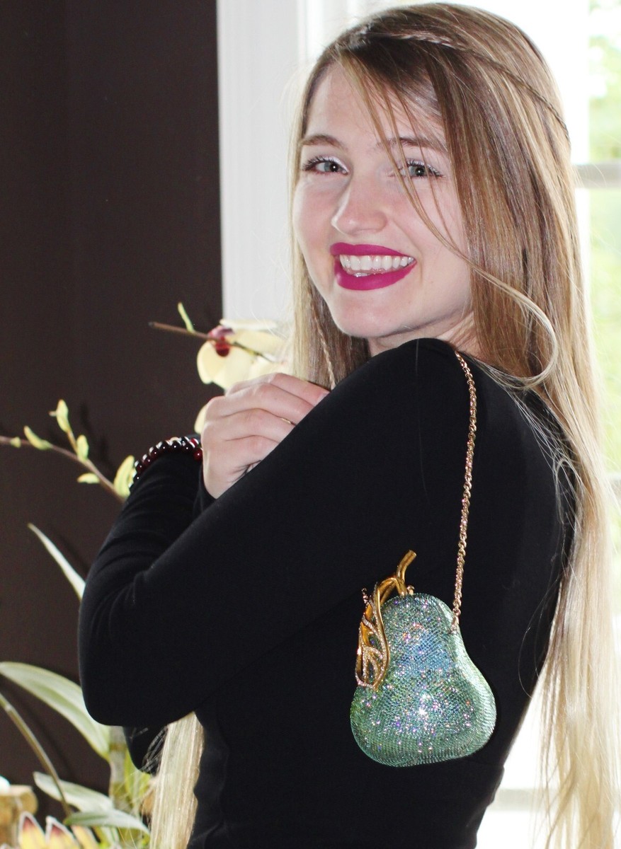 ミントグリーン フェザー パーティーバッグ　（saori5074） Judith Leiber Forelle Pear Evening Bag Clutch Swarovski Crystal