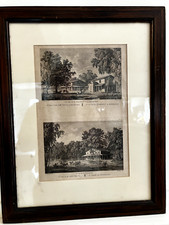 2 Gravures "La Malmaison" d'après C. Bourguois 18° encadrées Pitchpin