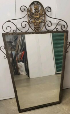 ANTIQUE MIRROR BRONZE /  BRASS 1930s Hand Hammered 