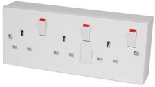3 Gang Switched Fused Mains Outlet 13 Amp Wall Plug Socket C/W Surface Back Box