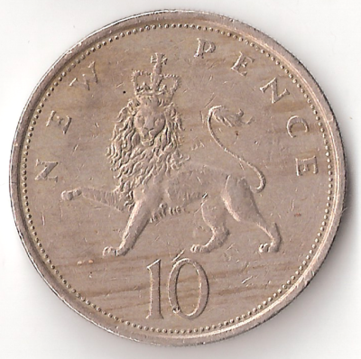 1976 UK 10 New Pence Coin Queen Elizabeth II Great Britain England
