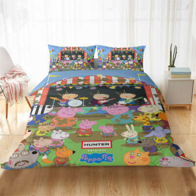 Piggy Kids Play Together 3D Quilt Duvet Doona Cover Set Pillow case Print