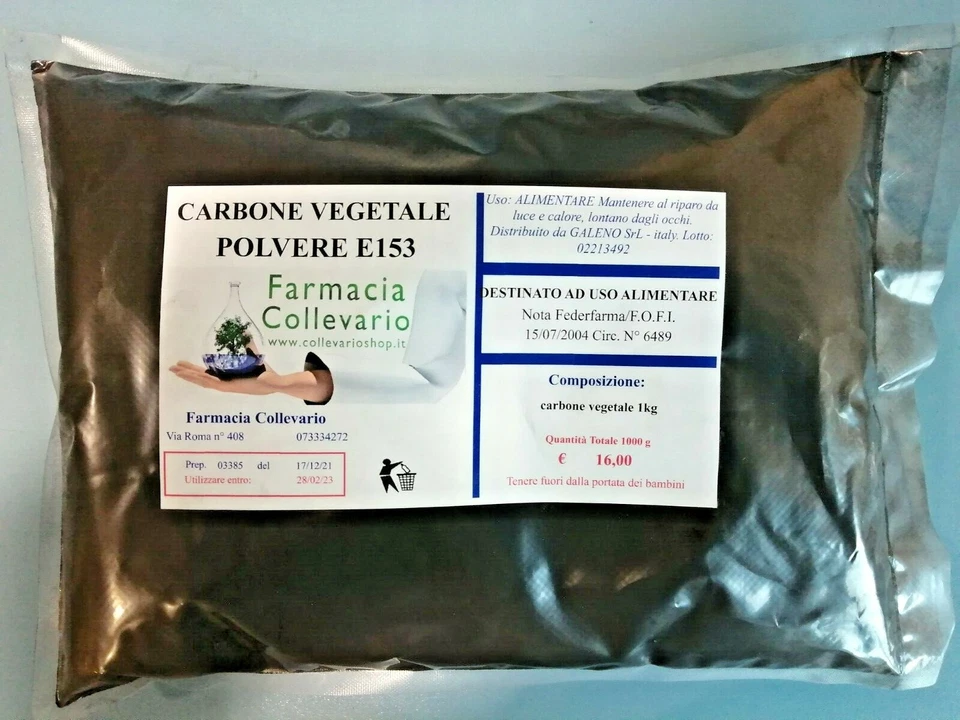CARBONE VEGETALE POLVERE DA 1 KG GRADO ADDITIVO ALIMENTARE (E153)