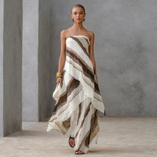Striped Off-Shoulder Sleeveless Maxi Dress