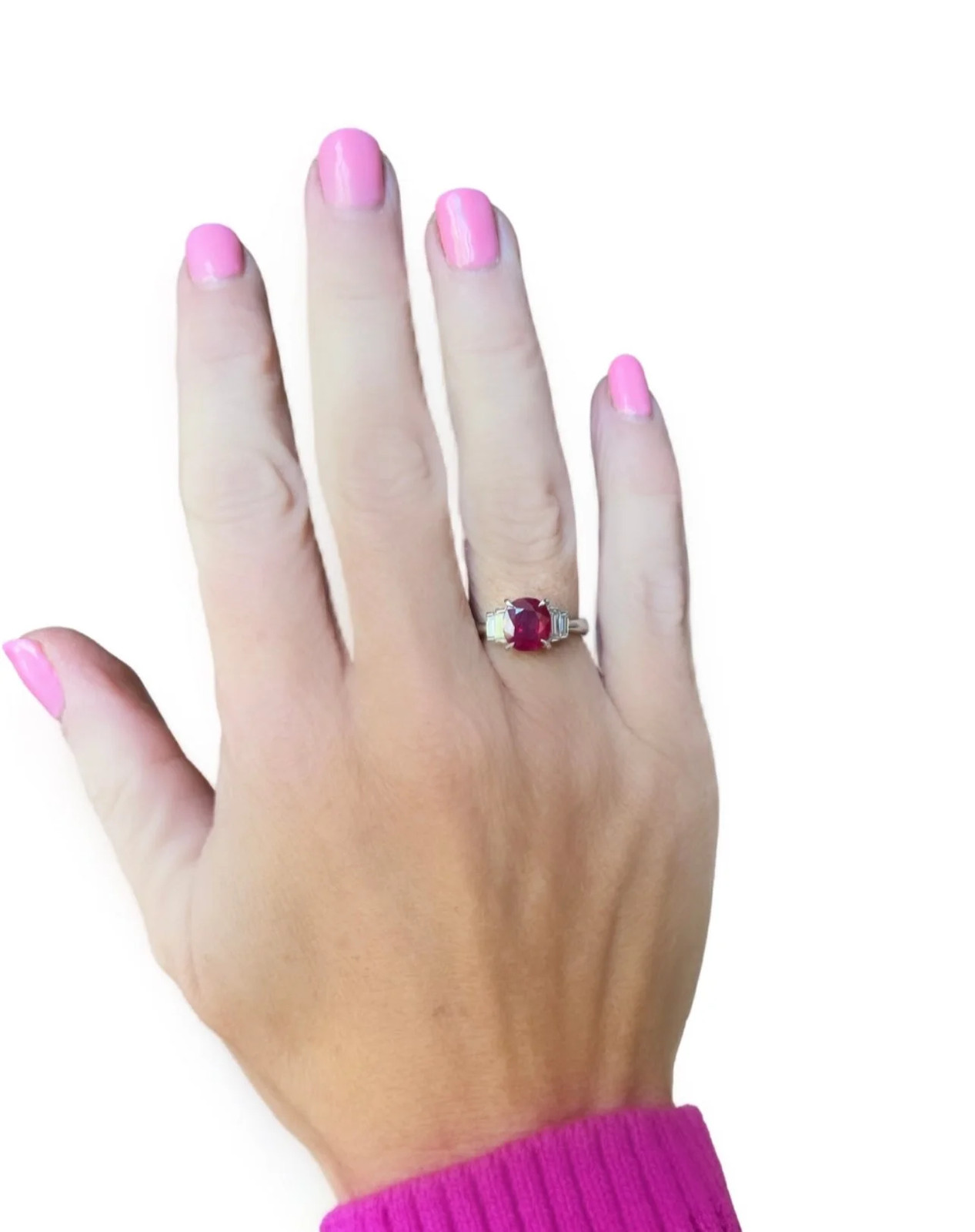 Ruby and Diamond Platinum Ring - image 4
