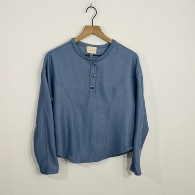 Cupio Baby Blue Knit Long Sleeve Button Henley Size Medium Preppy Casual