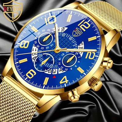Men's Casual Business Three-Eye Quartz Mesh Wristwatch for Fathers