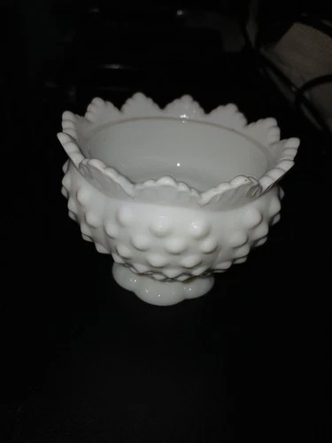 One Fenton Milk Glass 1960's White Hobnail Candle Holder, Holds Taper Or Pillar