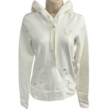 True Religion Madalyn Pullover Hoodie White XS Long Sleeve Logo NWT