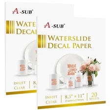 A-SUB Waterslide Decal Paper Inkjet Clear 8.5x11  Water Slide Transfer 20 Sheets