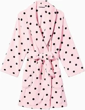Victoria's Secret Short Cozy Robe Color Pink Black Dot Size M/L NWT