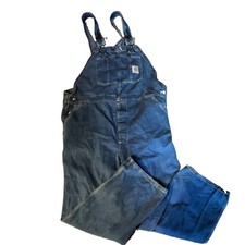 Carhartt Blue Cotton Denim Bib Overalls. R07DST Workwear 42x30 Unisex